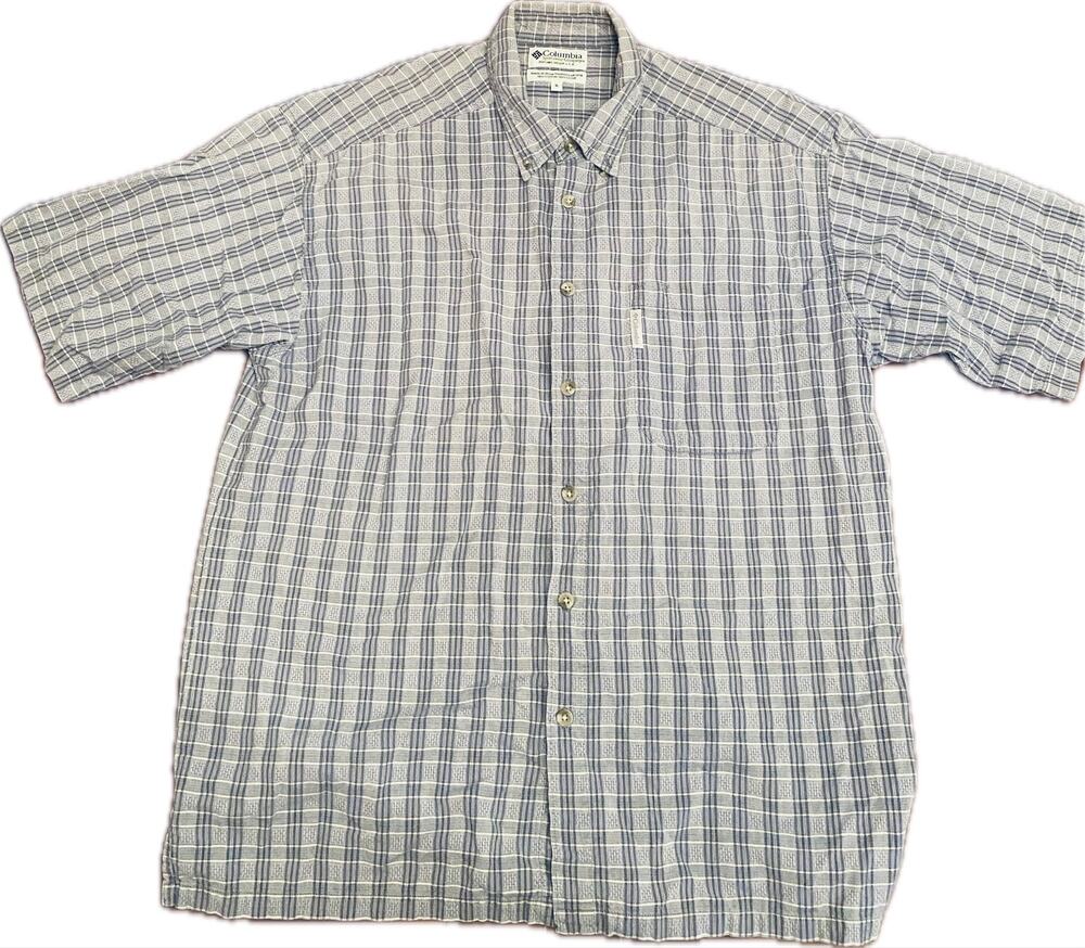 Columbia Sportswear Plaid Button Down Shirt XL Mens Blue Textured Cotton